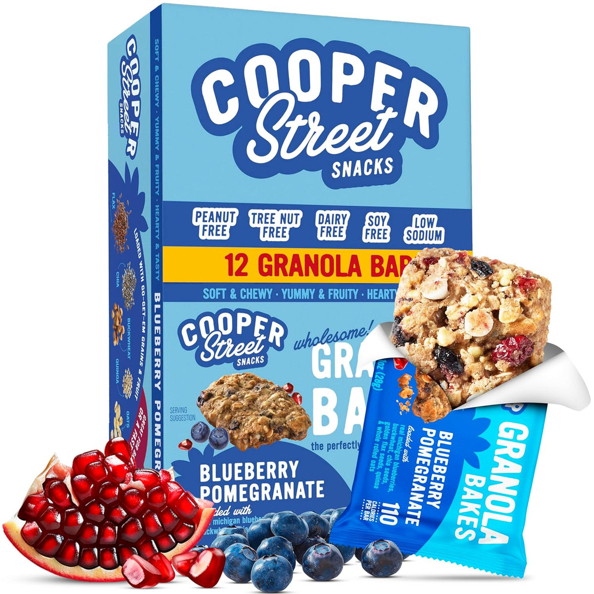 Soft Baked Granola Bars with Blueberry Pomegranate Flavor, 12 Count, Nut and Dairy Free