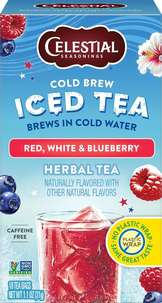 Celestial Seasonings Cold Brew Red, White & Blueberry Iced Tea Bags, 18 Count, Non-GMO