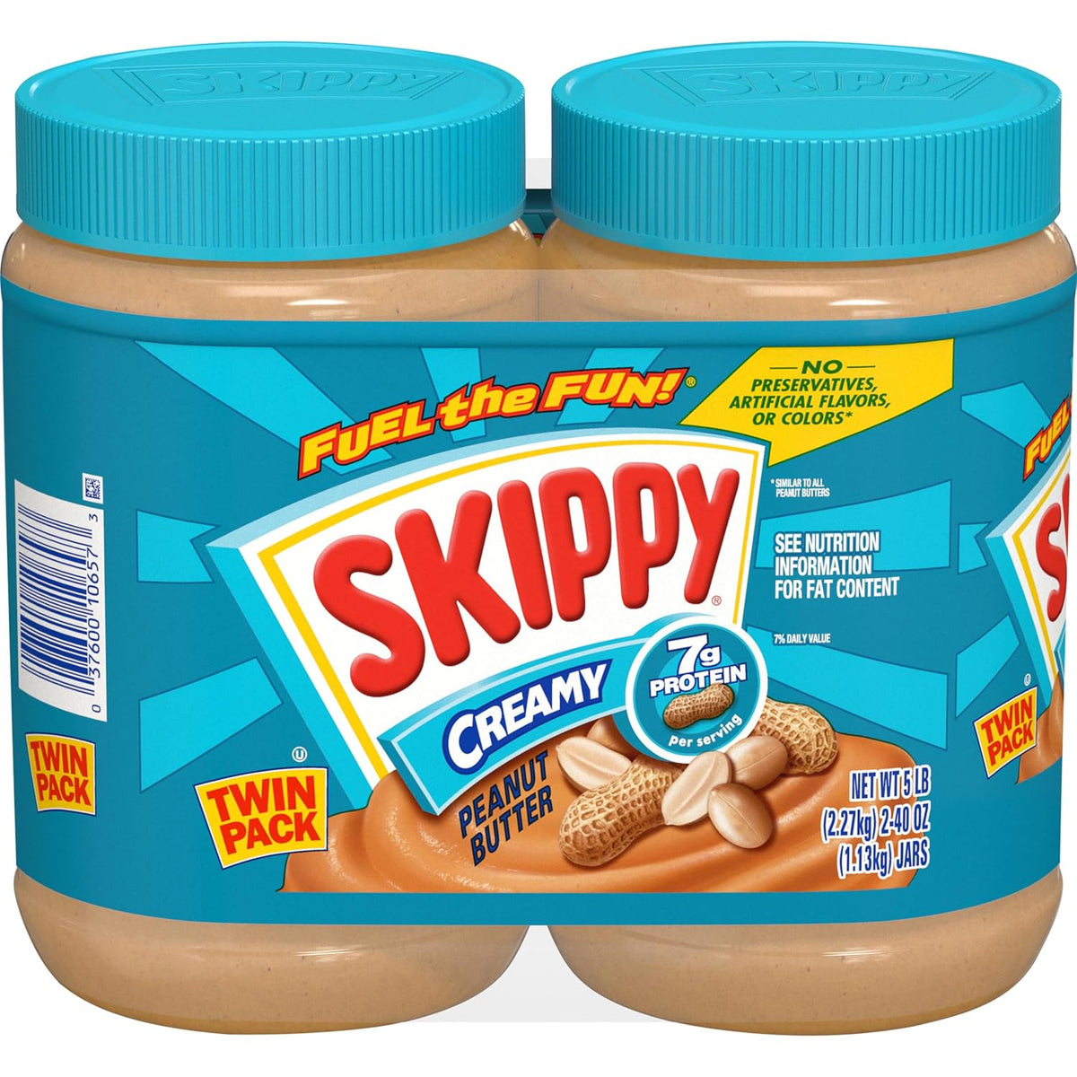 SKIPPY Creamy Peanut Butter Spread, 2 Pack, 40 oz Jars, Shelf-Stable, Kosher, Gluten-Free, Tree Nut-Free