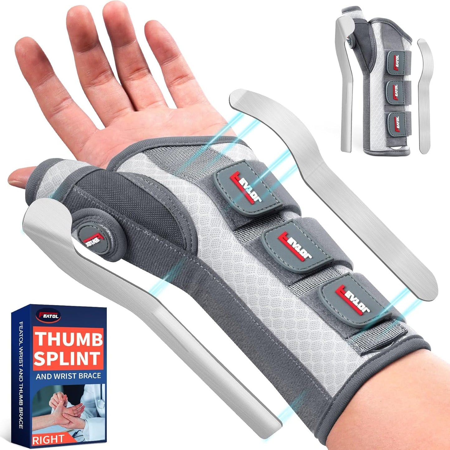 FEATOL Carpal Tunnel Wrist Brace Night Support for De Quervains Tenosynovitis and Tendonitis