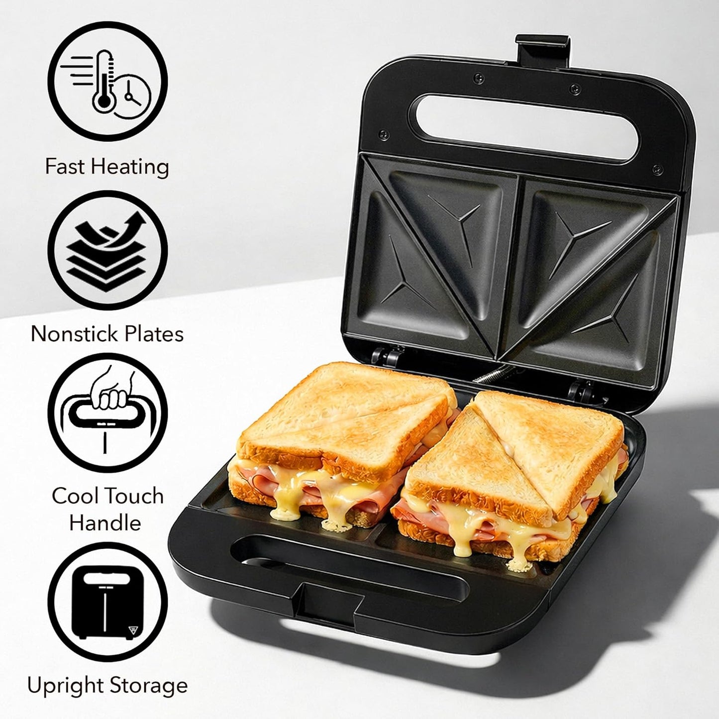 OVENTE Electric Sandwich Maker, 750W Non-Stick Plates, Black GPS401B | Perfect for Grilled Cheese, Tuna Melts, Omelets, French Toast, Breakfast Favorites, Light Meals, and Snacks