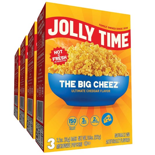 Jolly Time The Big Cheez Cheddar Cheese Microwave Popcorn 3.2oz Sharing Bag 3 Bags Per Carton