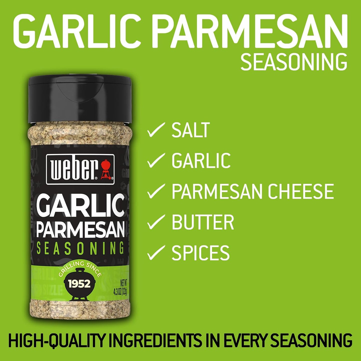 Weber 4.3 oz Garlic Parmesan Seasoning Blend for Vegetables, Pork, Poultry, and Pasta