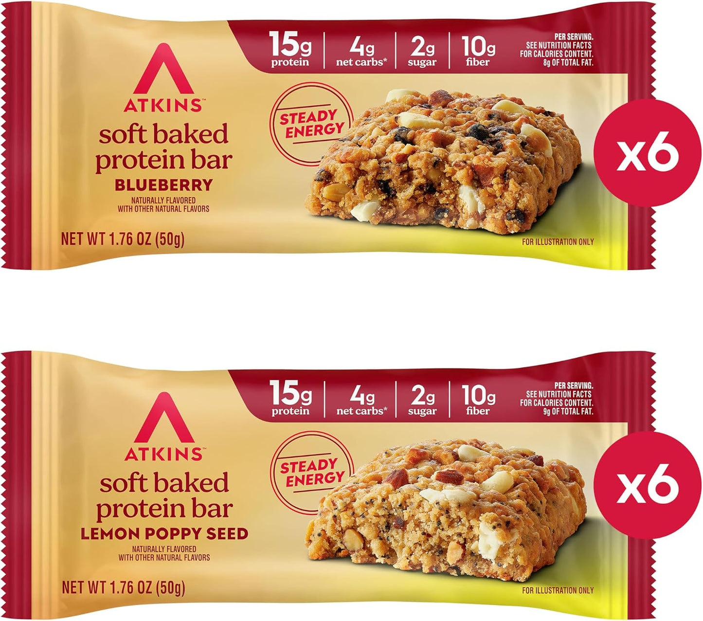 Atkins Soft Baked High Protein Bars, 12 pack, 2g sugar, 4g net carbs, 15g protein