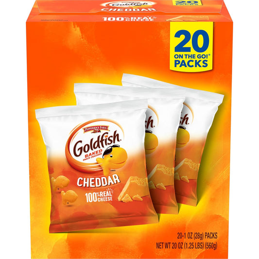 Goldfish Cheddar Cheese Crackers, 20 Count Box, 1 oz On-the-Go Snack Packs