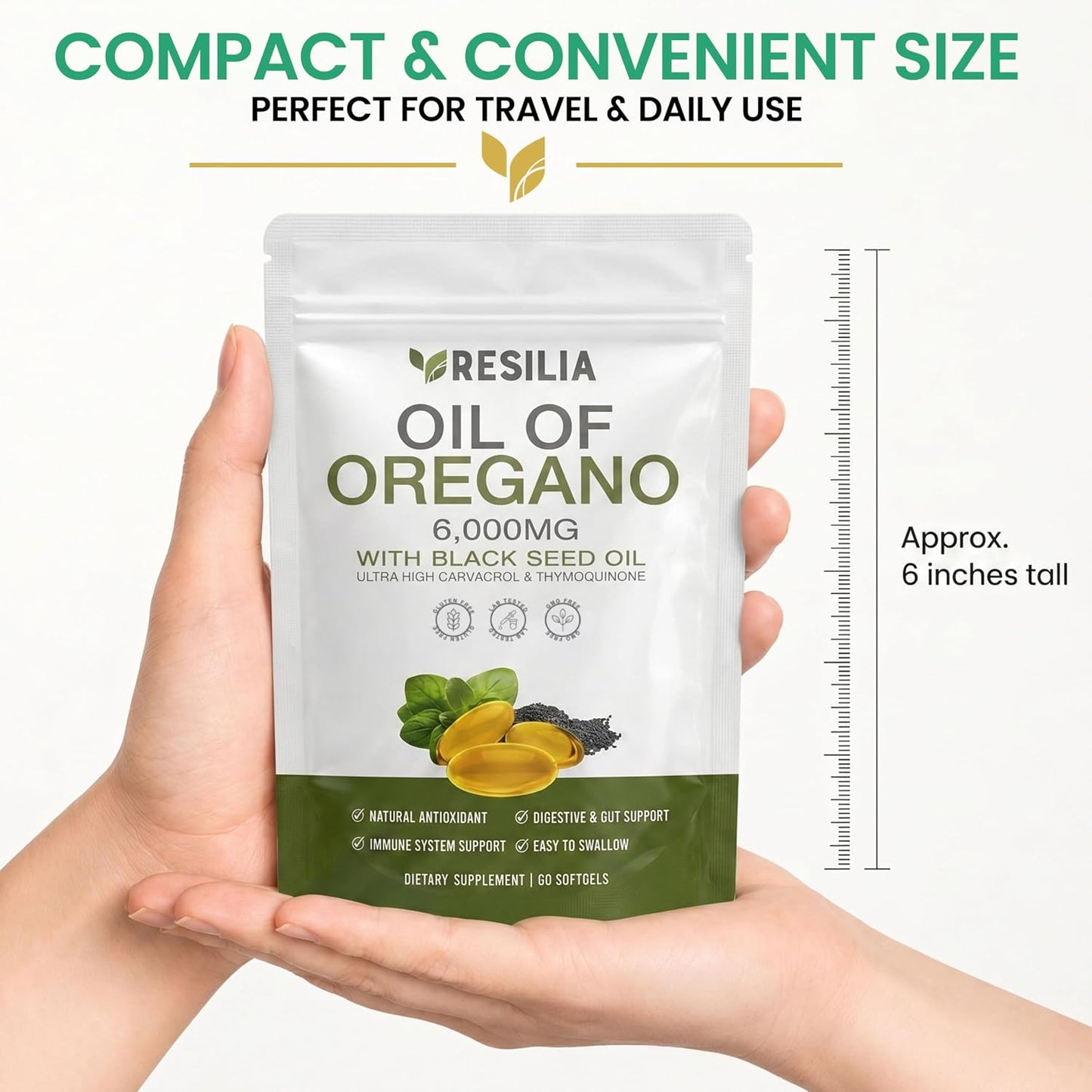 Resilia Softgels with Black Seed Oil 6000mg – Premium Grade Oregano Oil Capsules for Immune & Digestive Support – Non-GMO, Gluten-Free Softgels – Natural Herbal Wellness Supplement (60 Count)