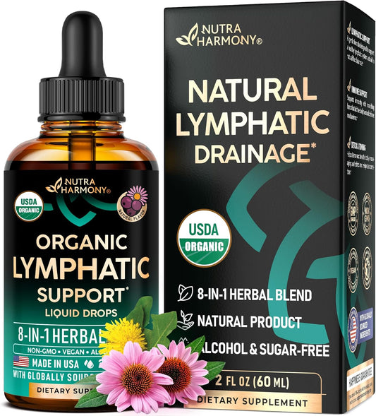 USDA Organic Lymphatic Drainage Supplement - Echinacea | Elderberry | Dandelion | Rosehip | Cleavers | Calendula | Burdock - Lab Tested - Lymph System Drops - Immune Support, Cleanse & Detox, 2 fl oz