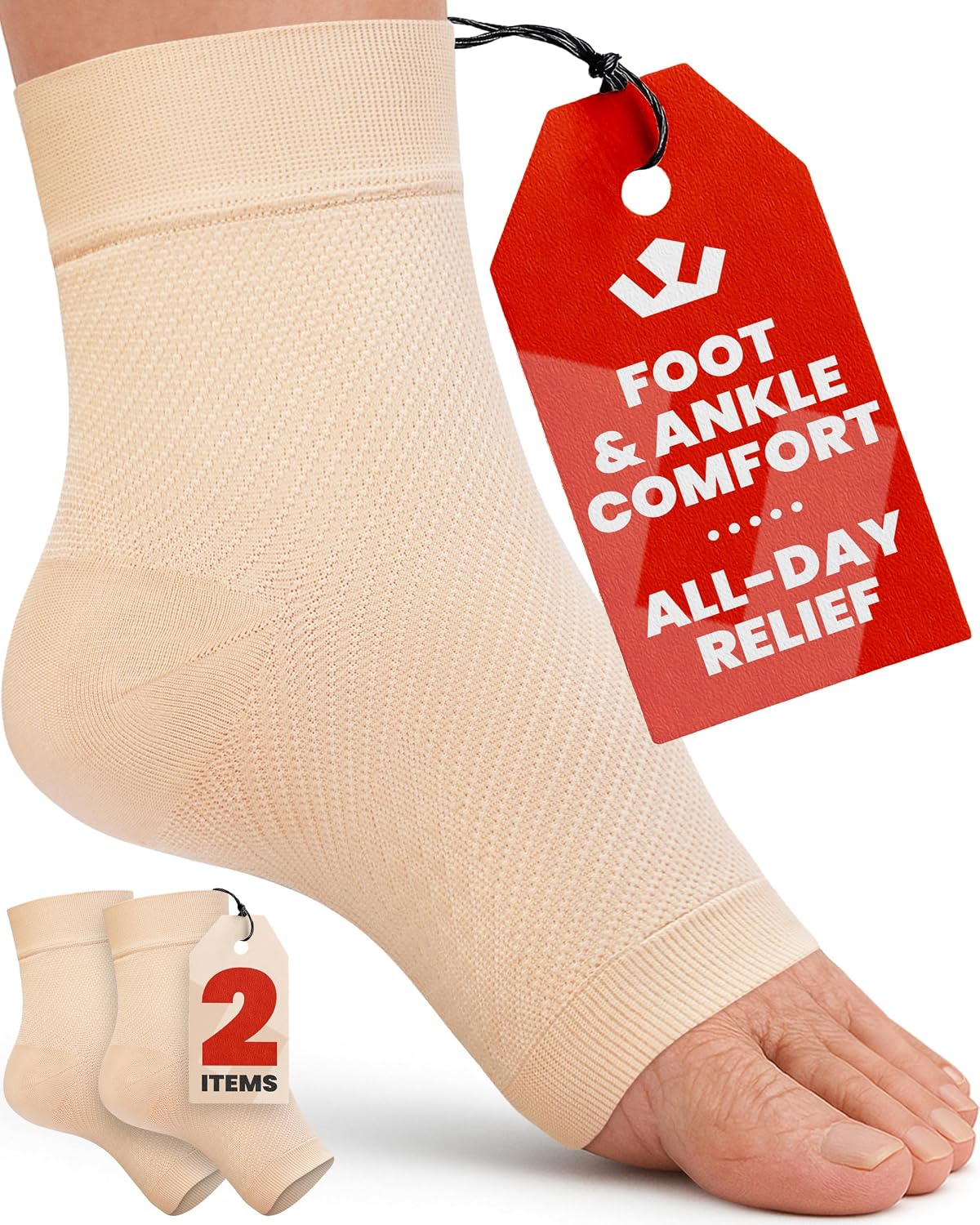 KEMFORD Ankle Compression Sleeve - 20-30mmHg, Beige, M