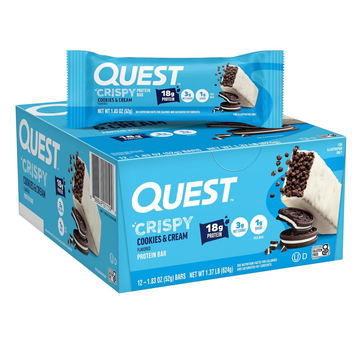 Quest Nutrition Crispy Cookies & Cream Hero Protein Bar, 12 Count, Gluten Free, Keto Friendly