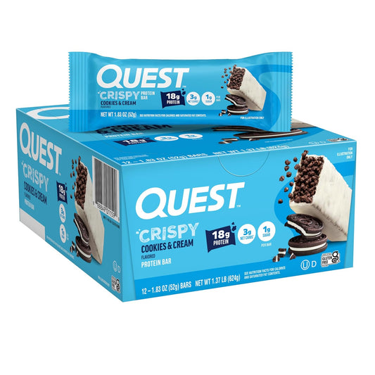 Quest Nutrition Crispy Cookies & Cream Hero Protein Bar, 12 Count, Gluten Free, Keto Friendly