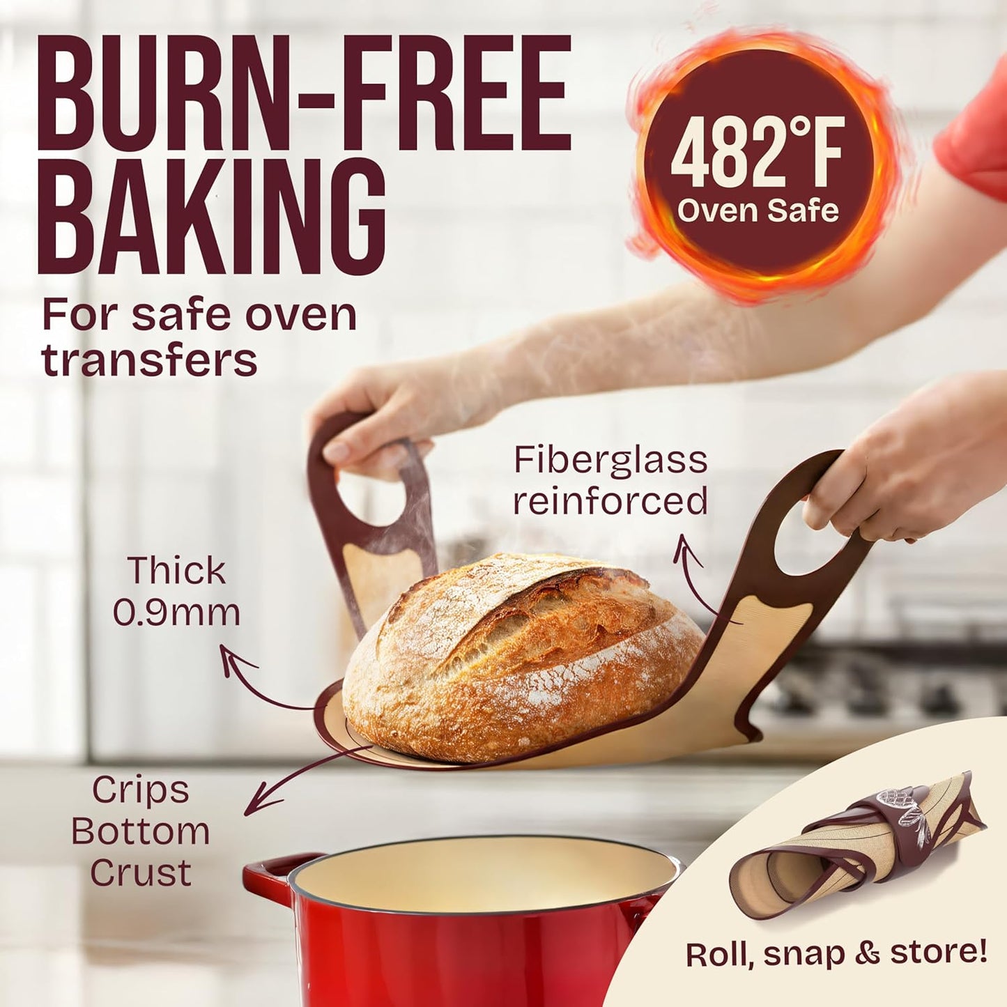 Superbaking Sourdough Starter Kit: 9" Banneton Basket, Silicone Sling & Jar | Non-Stick Silicone Dough Sling, Glass Starter Jar Kit, Splinter-Free, Sourdough Bread Baking Supplies