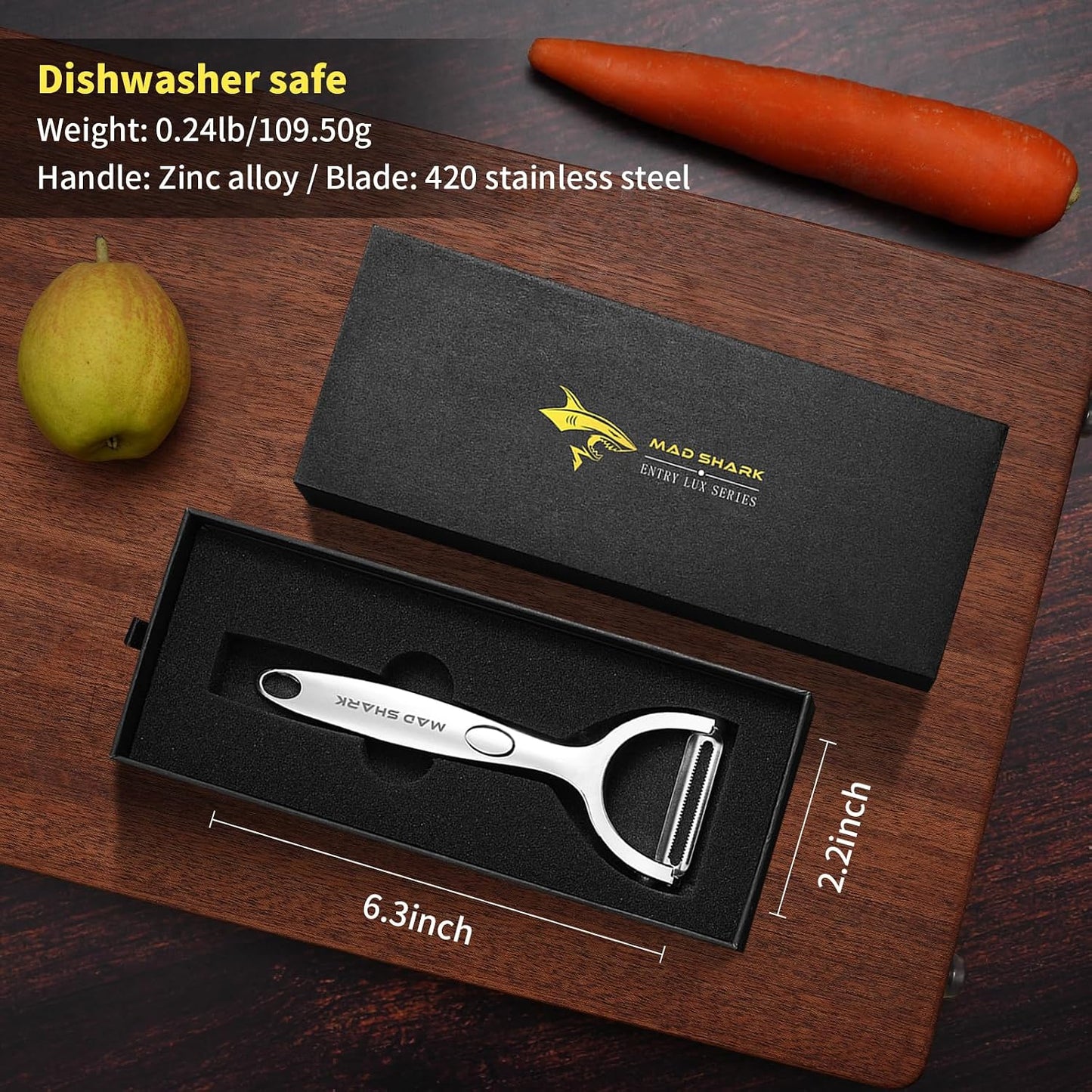 MAD SHARK Vegetable Peeler,Ultra Sharp Y Serrated Blade Peelers for Kitchen | Y Shaped Peeler Rust-proof Stainless Steel,Non-slip Ergonomic Grip,Easy Clean for carrots, potatoes, apples, fruits & veggies