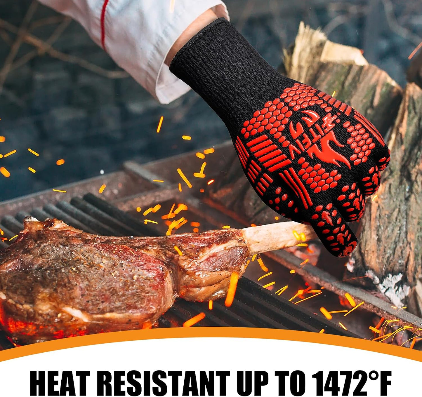 BBQ Gloves, Oven Gloves, 1472°F Extreme Heat Resistant Barbecue Gloves, Silicone Non-Slip Oven Mitts, Kitchen for Cooking, Grilling, and Baking