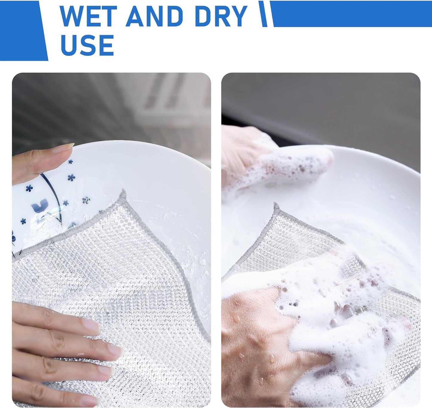 Aidoclip Non-Scratch Steel Wool Dishcloths Kitchen Scrubbers | Durable Pads Handle Wet or Dry Scrubbing on Dishes, Sinks and Cookware, Helping Lift Grease Without Scratching Surfaces.