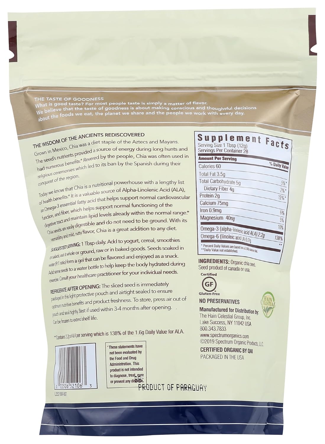 Spectrum Essentials Organic Chia Seed, Omega-3 & Fiber, 12 oz