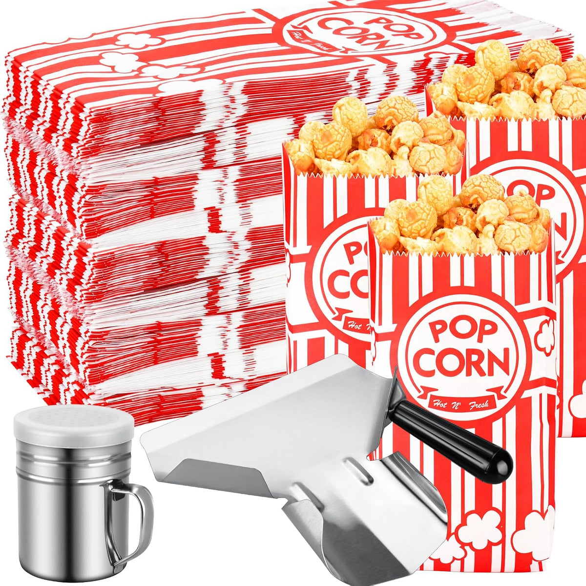 Essenya 202 Pcs Popcorn Bags with Popcorn Scoop and Salt Shaker