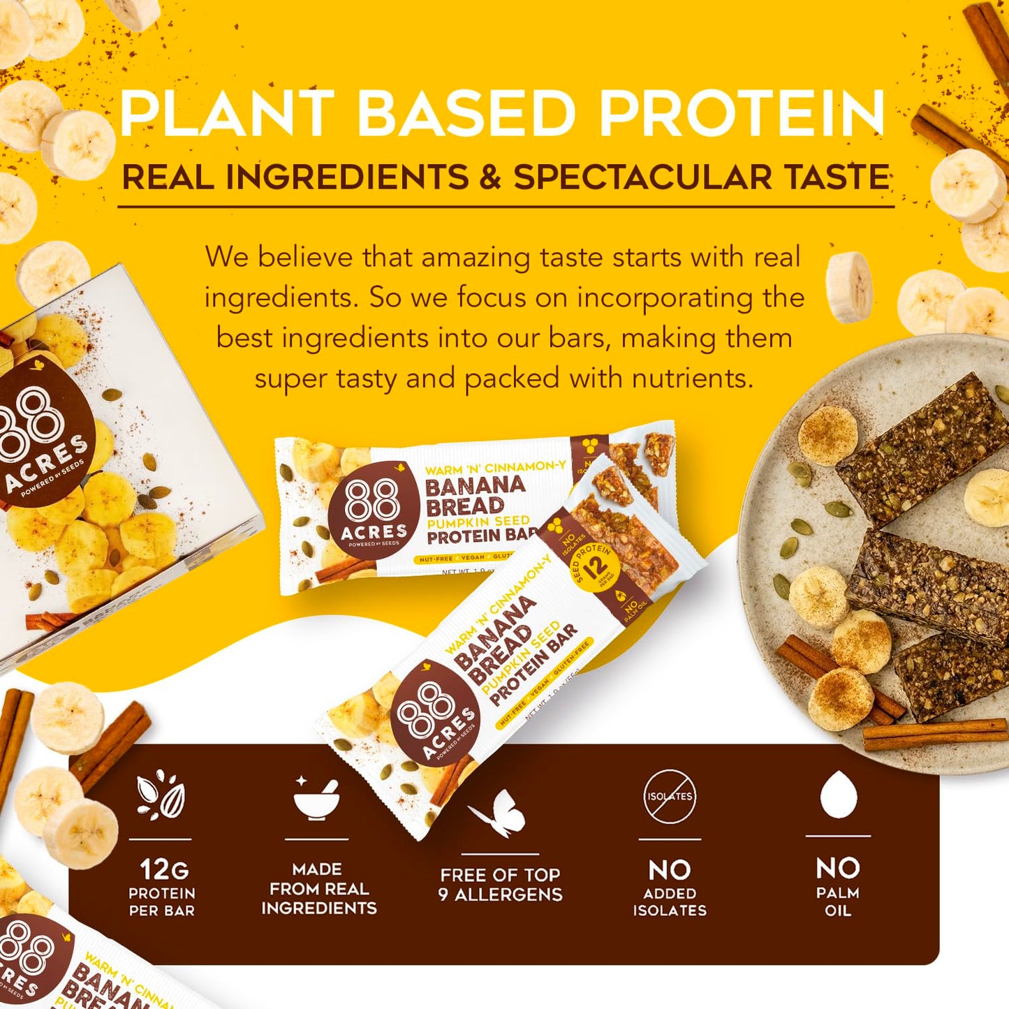 88 Acres Banana Bread High Protein Bars 9 Pack