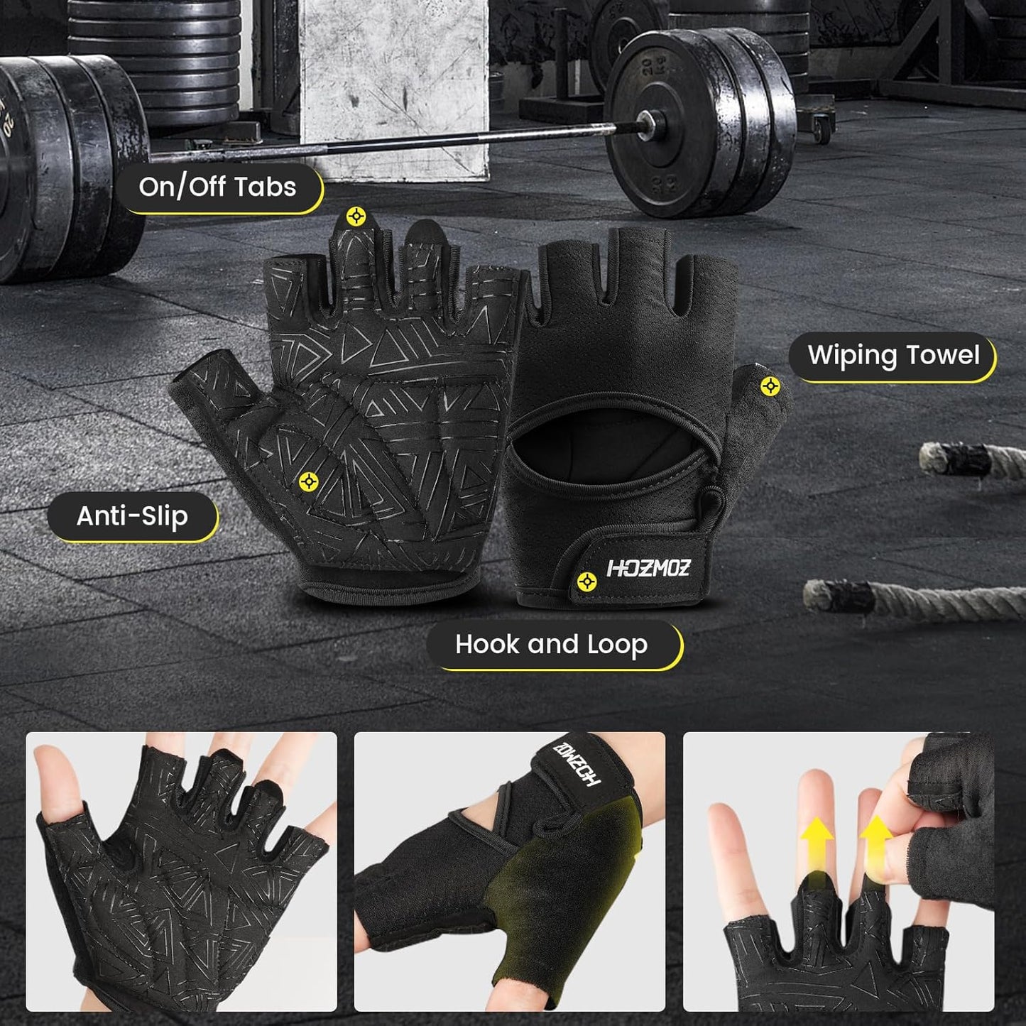 HOZMOZ Ventilated Workout Gloves w/ Full Palm Protection
