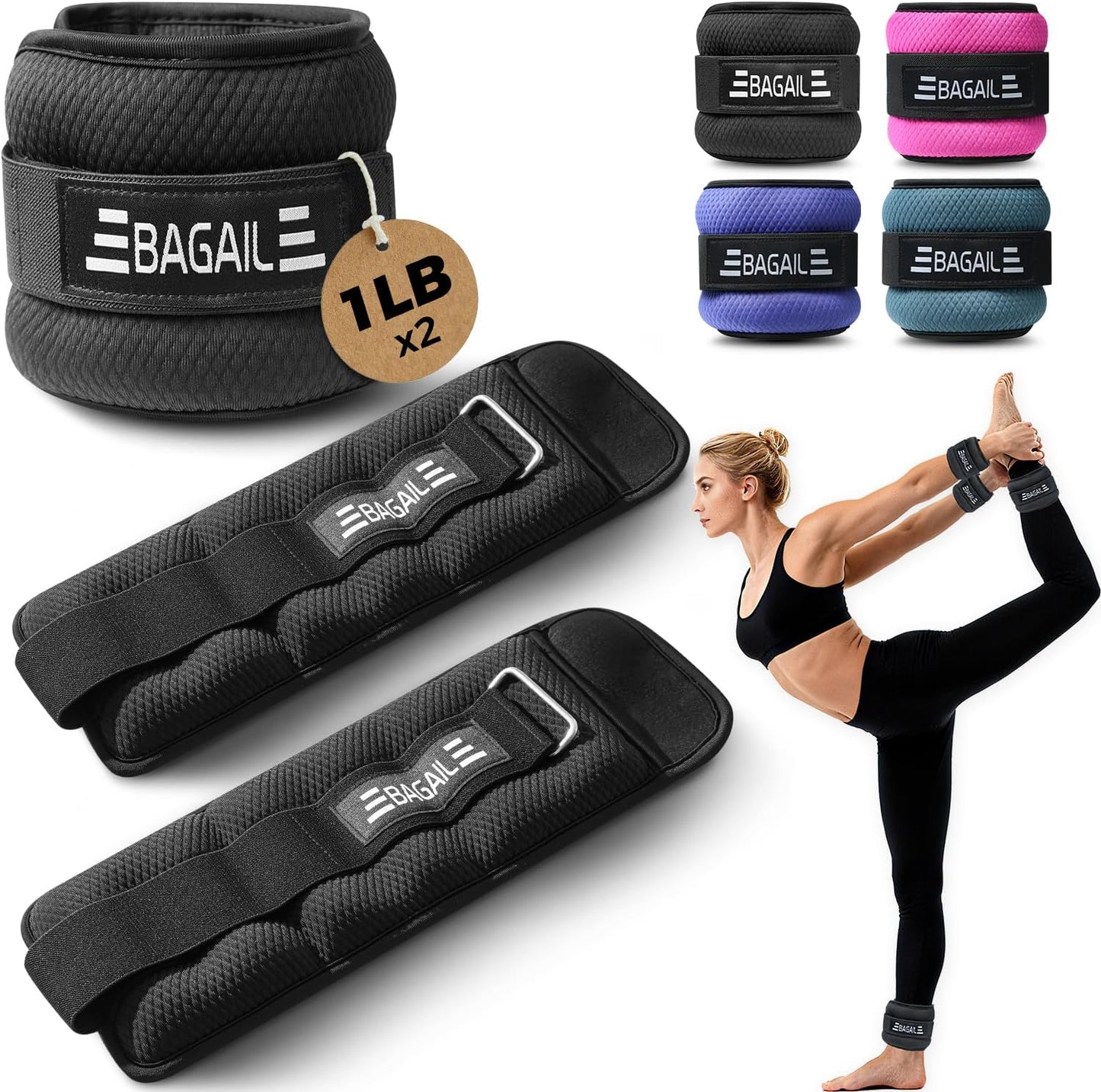 BAGAIL Ankle Wrist Weights for Women & Men, 1-10 LBS Adjustable Leg Arm Weights