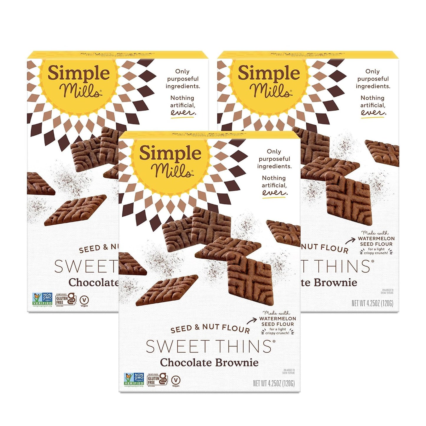 Simple Mills Chocolate Brownie Seed and Nut Flour Sweet Thins, Paleo Friendly and Delicious Sweet Thin Cookies, Good for Snacks, Nutrient Dense, 4.25 oz (Pack of 3)