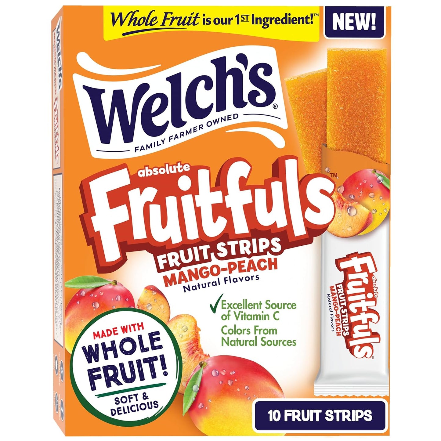 Welch's Fruitfuls Fruit Strips, Dried Fruit Snacks, Berry Medley, Mango Peach, Strawberry, 0.5oz, Pack of 50