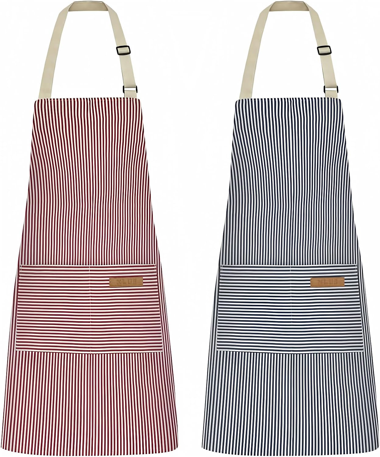 NLUS 2 Pack Kitchen Cooking Aprons, Adjustable Bib Soft Chef Apron with 2 Pockets for Men Women(Black/Brown Stripes)