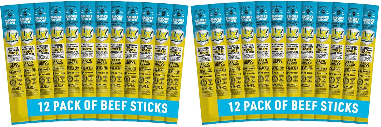 Lorissa's Kitchen Smoke Show Seasoned & Smoked Beef Sticks, Pack of 12, 1 oz Meat Snacks