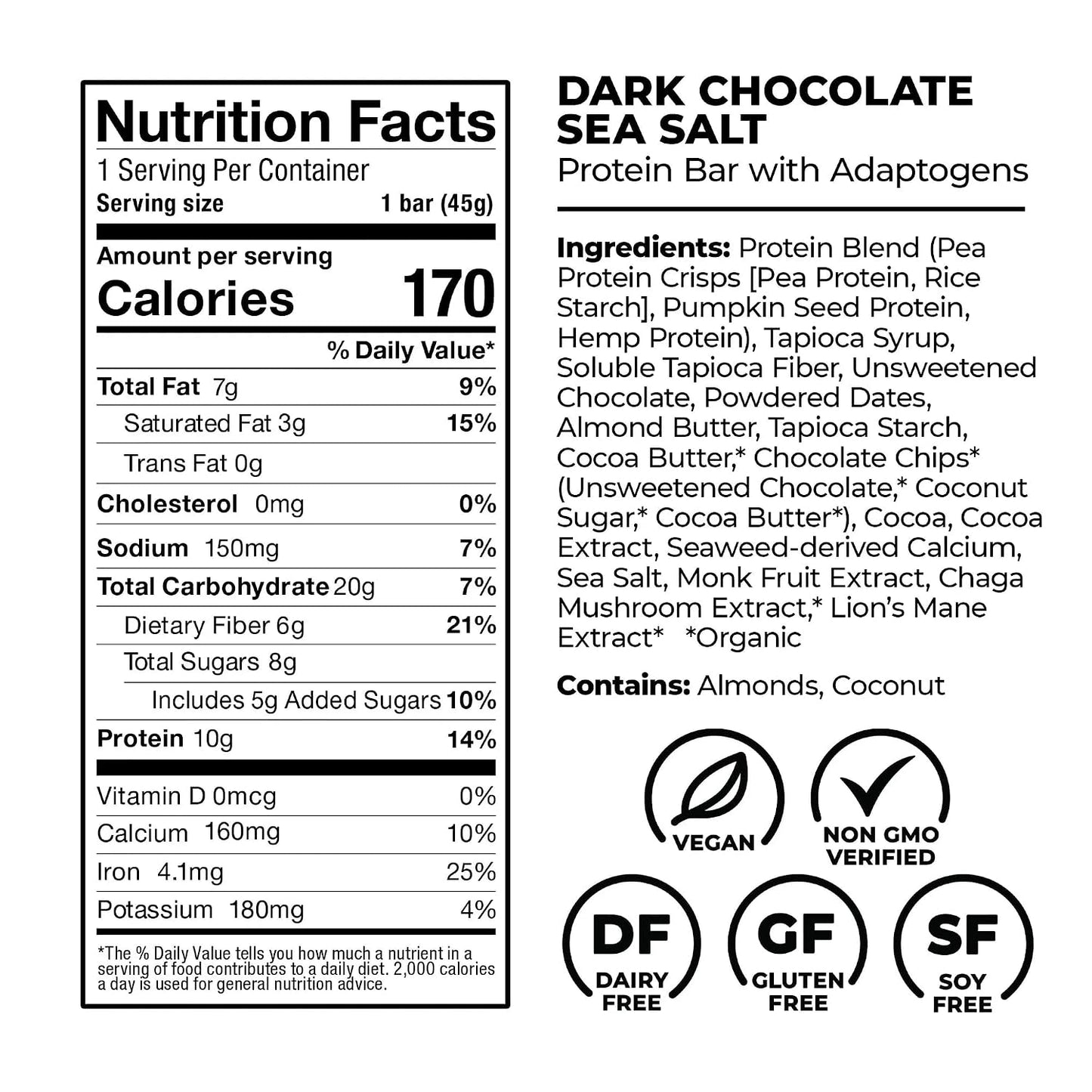 Laird Superfood Functional Protein Bars, 10g Plant-Based Protein, 6g Fiber, 5 Flavor Variety Pack, 10 Count