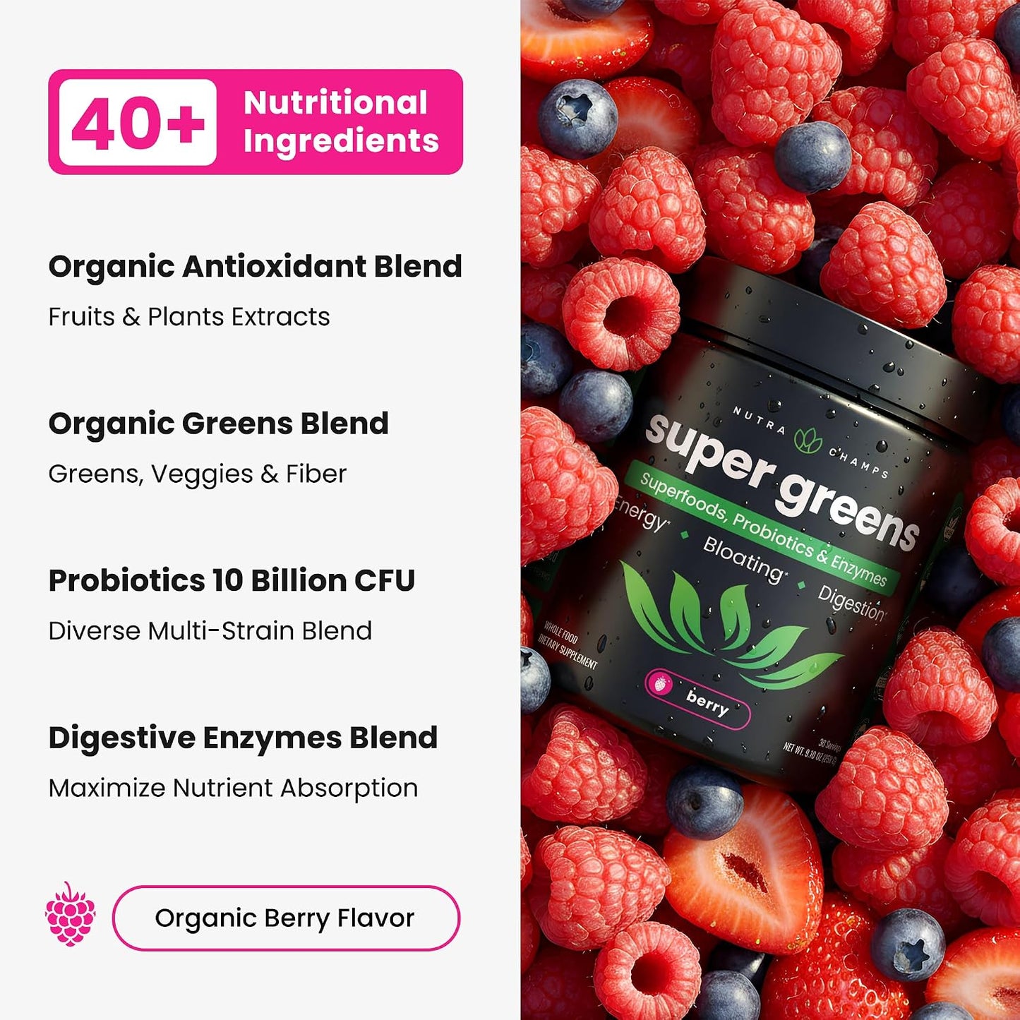 SuperGreens Powder, Organic Superfoods for Energy and Digestion