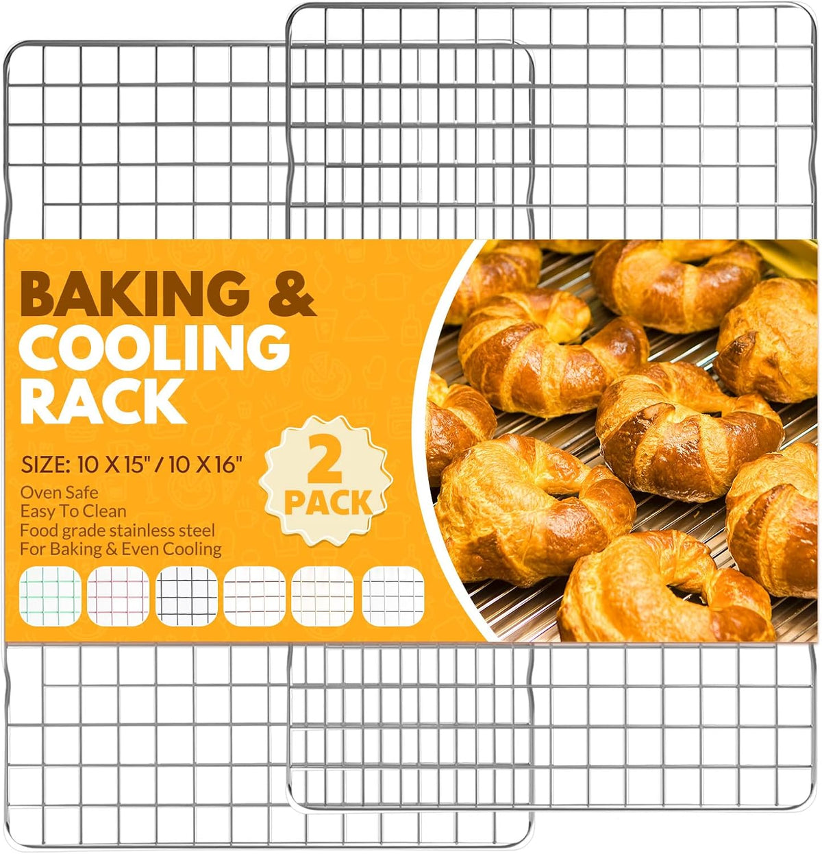2 PCS Cooling Racks for Cooking and Baking, 15x10 Inches Stainless Steel Cooling Rack, Sheet Pan with Wire Rack for Baking Sheet, Bacon Rack Oven Safe Fits Jelly Roll Sheet Pan