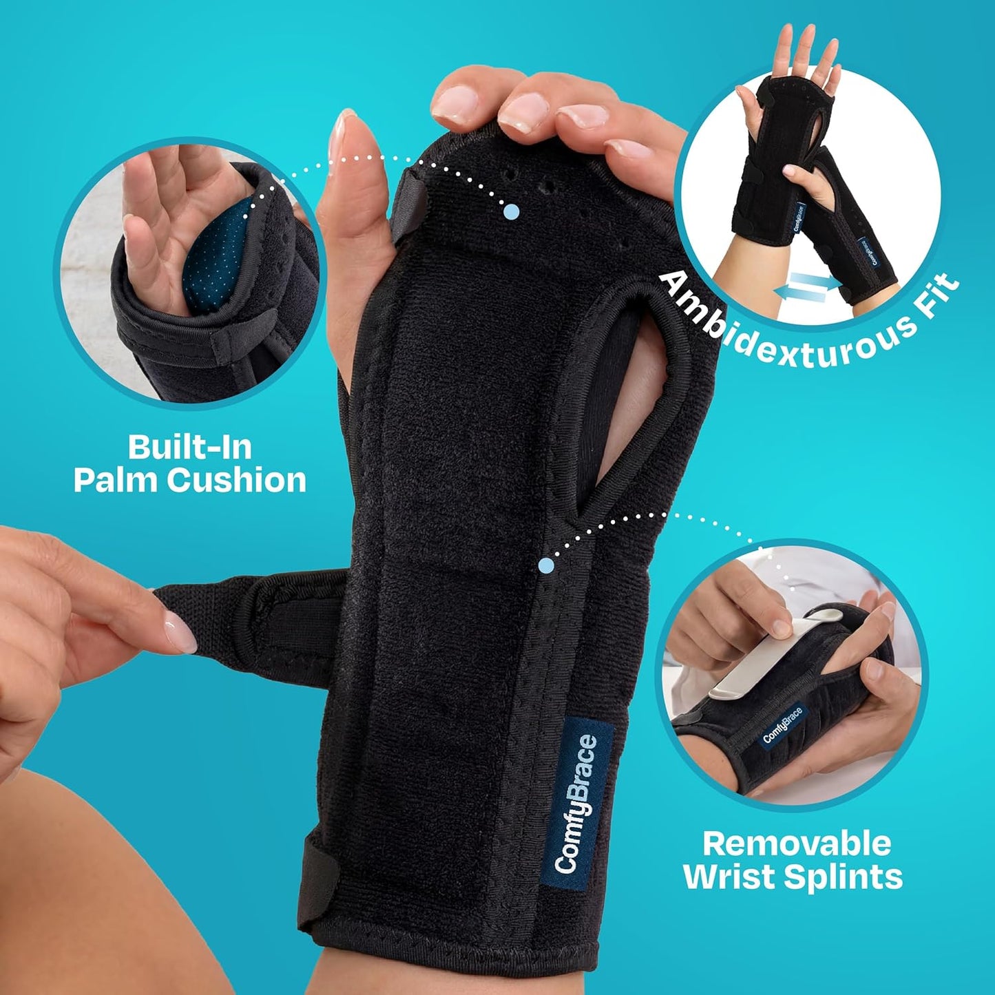 ComfyBrace Nighttime Pain Relief Wrist Brace for Carpal Tunnel and Arthritis