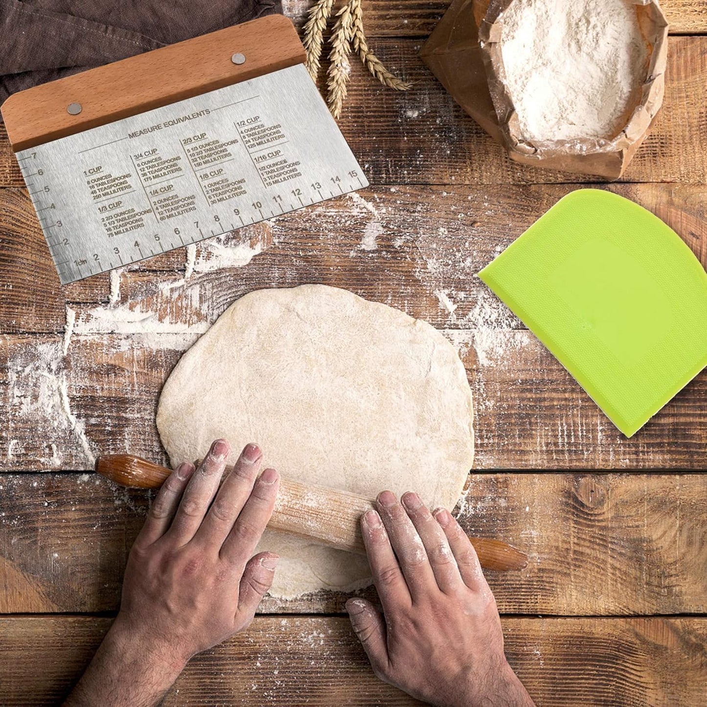BOORIKA Dough Scraper & Bench Scraper Kitchen – Stainless Steel Sourdough Tools – Dough Cutter for Sourdough Bread, Pizza, and Flat Top Griddles – Chef Approved (Light)