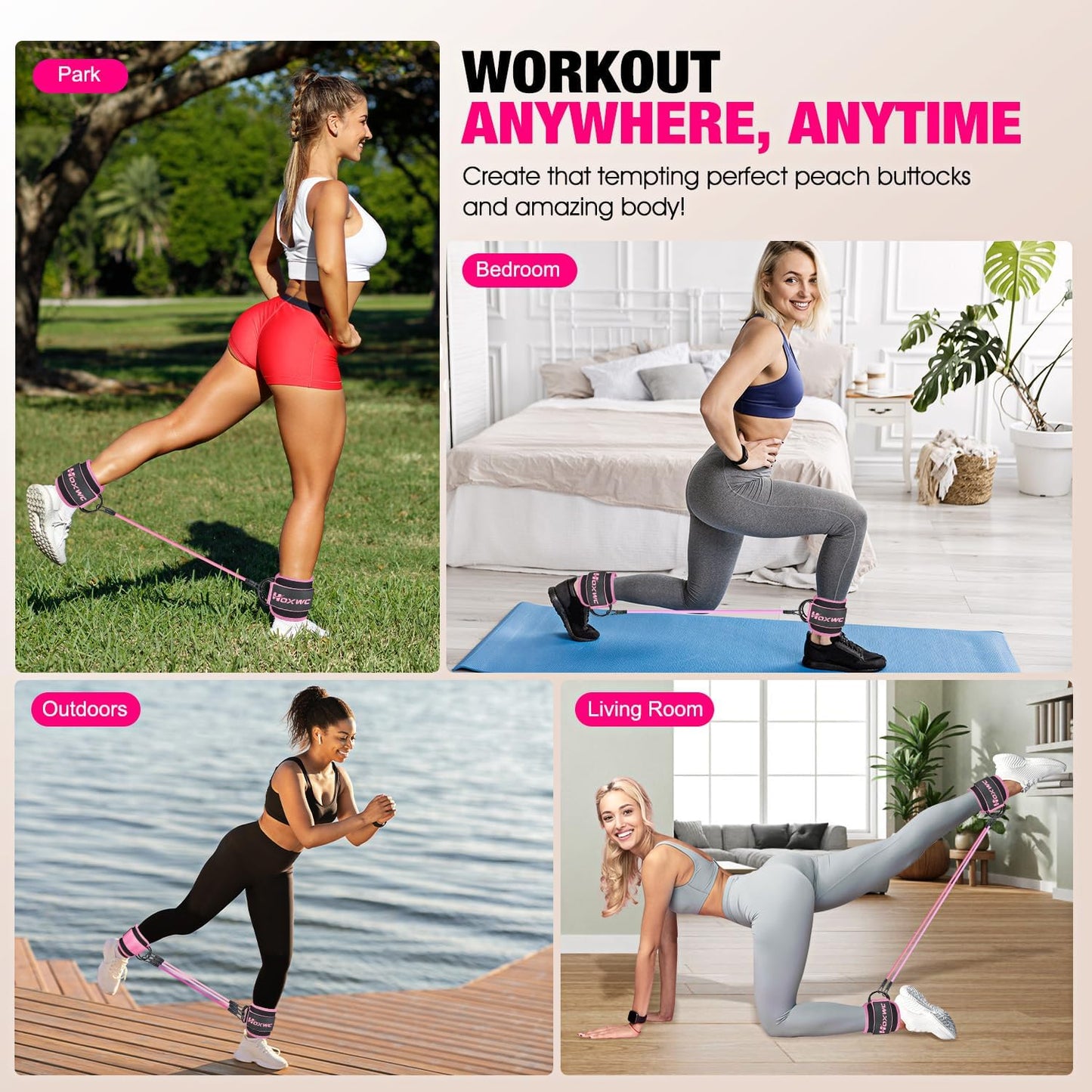 Ankle Resistance Bands with Cuffs for Leg, Booty & Hip Workouts