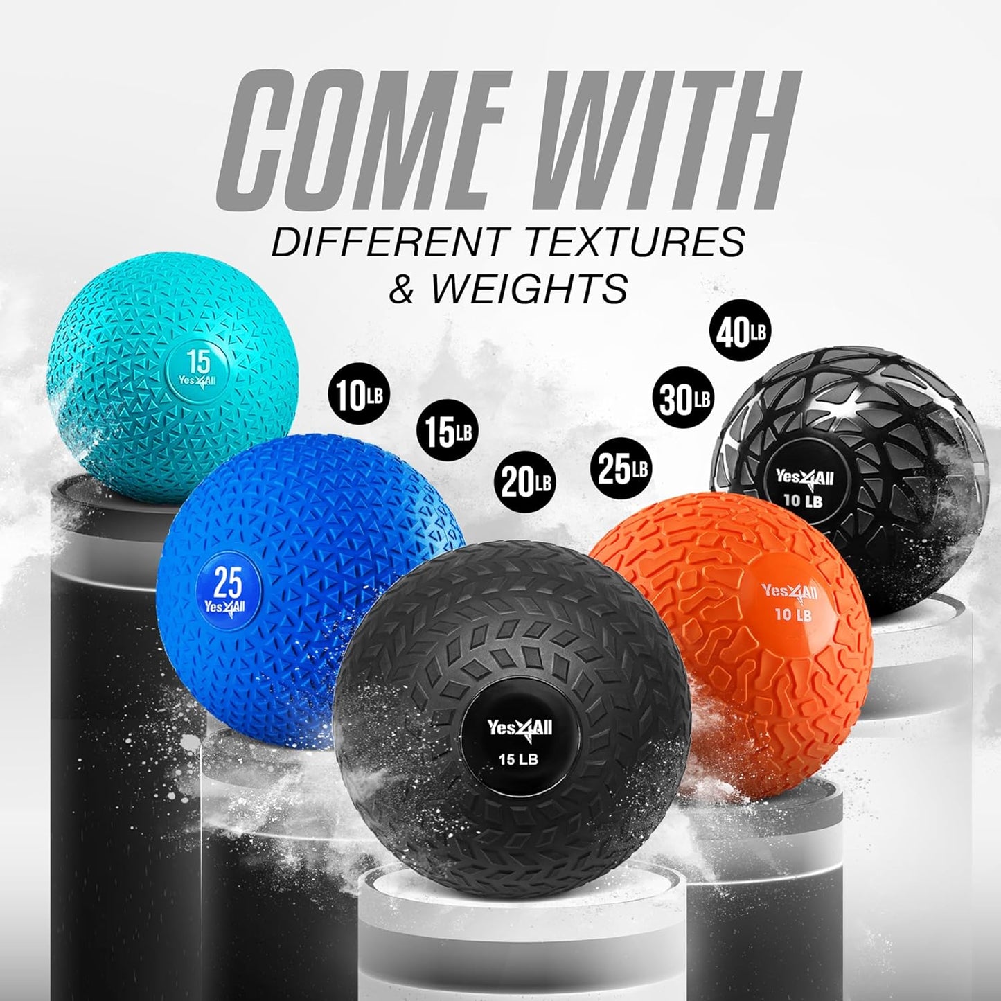 Yes4All Weighted Slam Balls - Durable PVC Sand-Filled Workout Balls 10-40 lbs