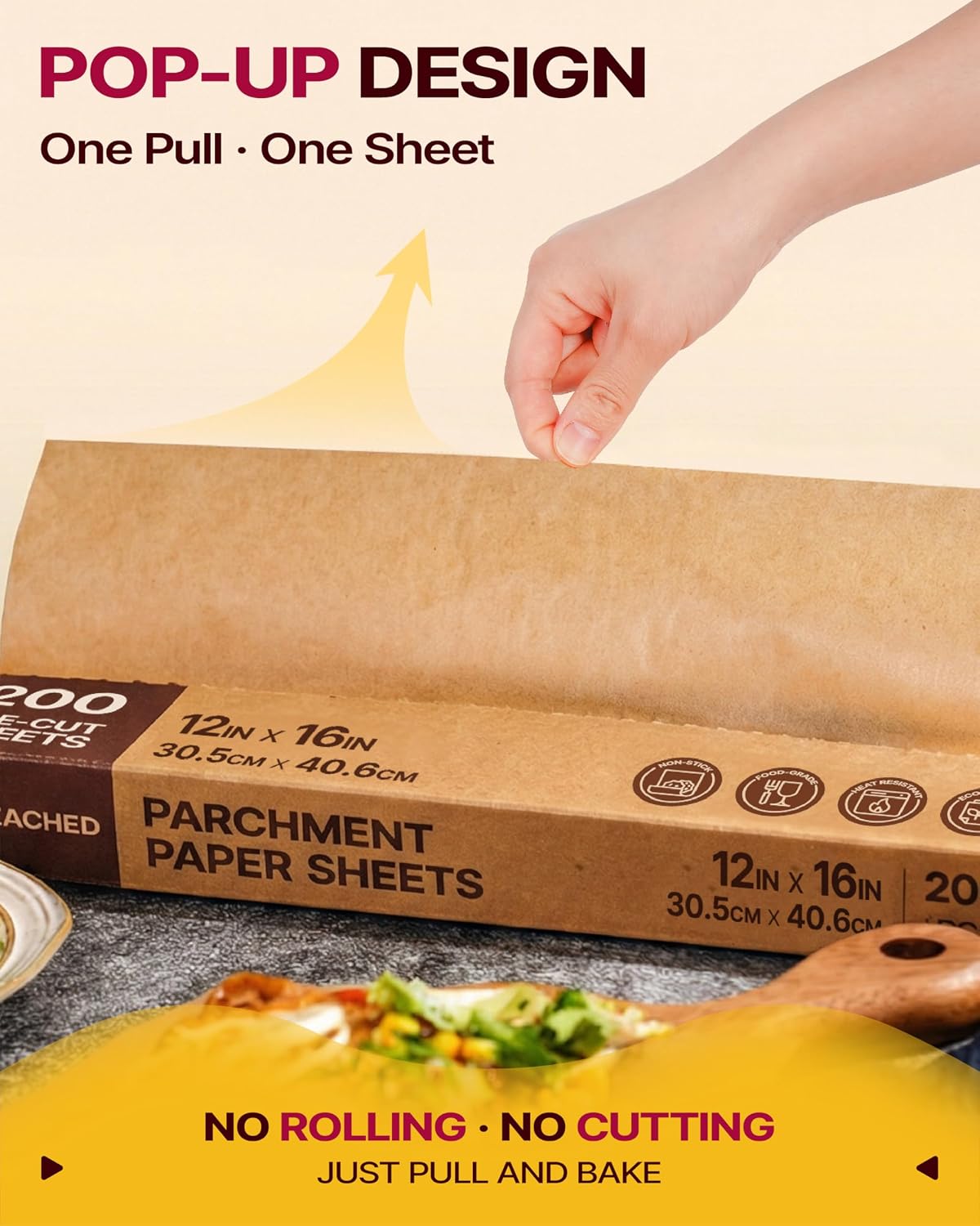Katbite Parchment Paper Sheets Pop-Up 200 PCS, 12x16 Inches Precut Unbleached Baking Parchment, Extra Strong, Non-stick, Non-toxic, Heavy Duty Flat Baking Paper for Oven, Cooking, Grilling, Air Fryer