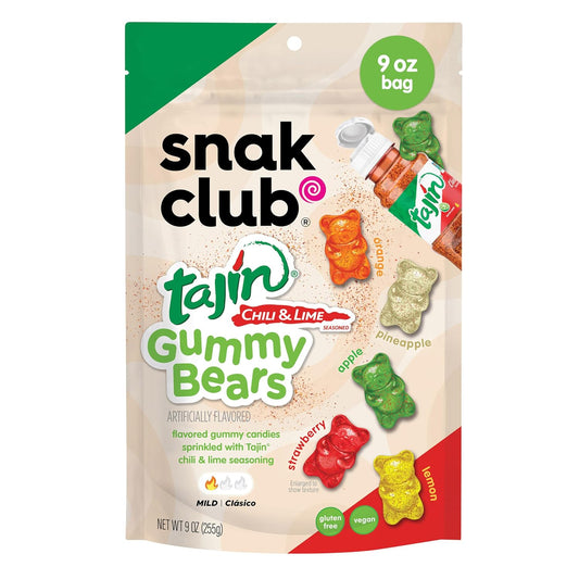 Snak Club Tajin Gummy Bears Assorted Fruit Candy Gummies 9 oz Resealable Bag