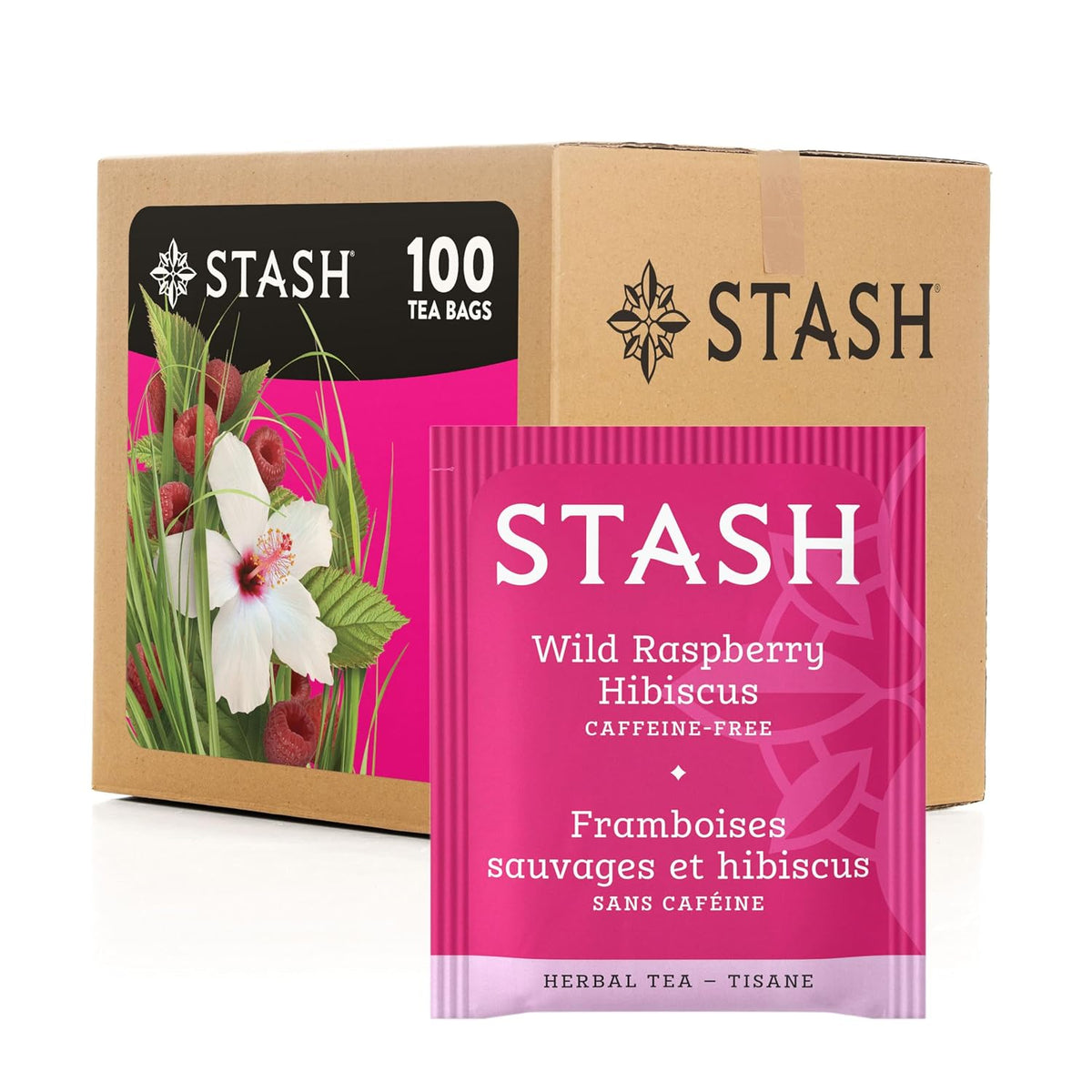 Stash Tea Wild Raspberry Hibiscus Herbal Tea, 100 Tea Bags, Packaging May Vary
