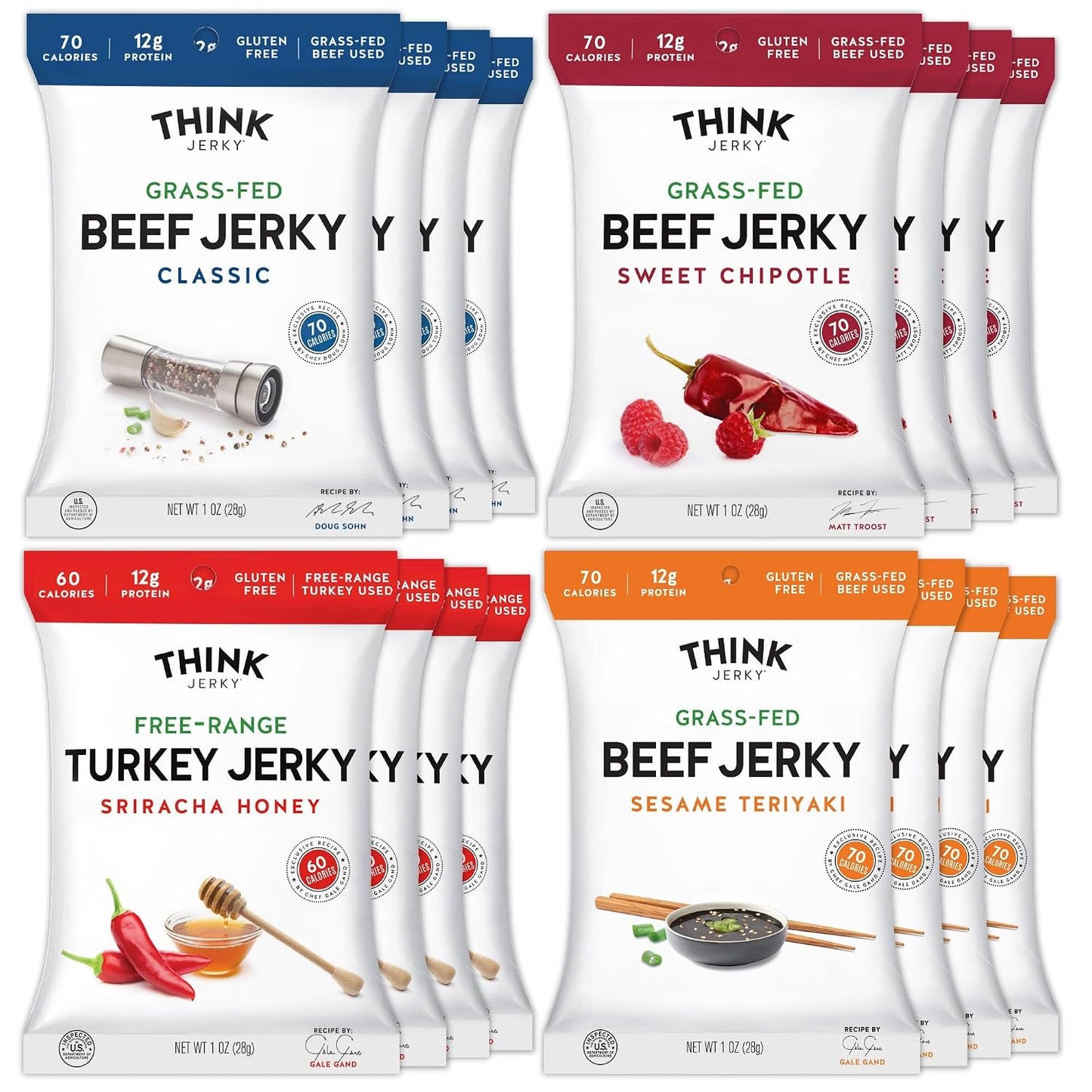 Beef and Turkey Jerky Variety Pack, 8 Pack, 1.0 oz Bags, 2 of Each