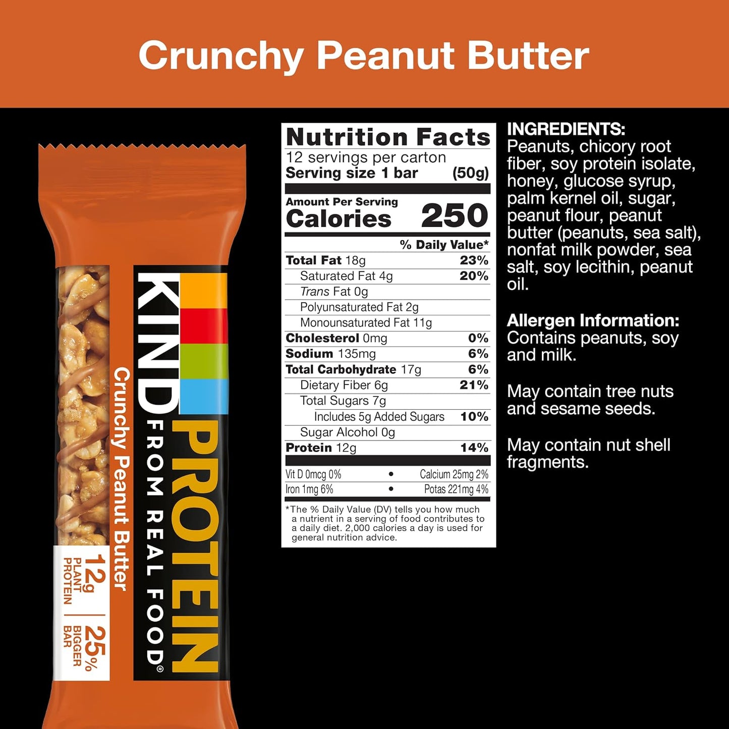 KIND Protein Bars, Crunchy Peanut Butter, Gluten Free, 12g Protein, 12 Count
