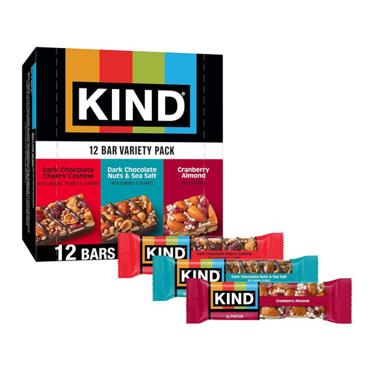 KIND Snack Bars Variety Pack, Gluten Free, High Fiber, 12 Count