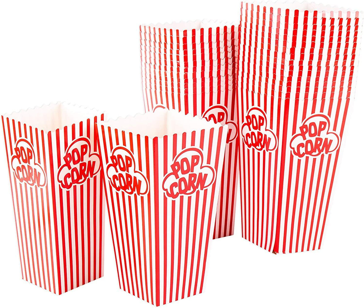 Popcorn containers for home movie theater use, 100 pack, striped white and red paper