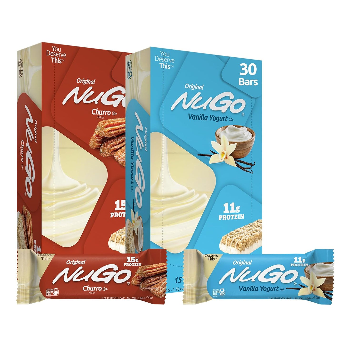 NuGo Vanilla Yogurt Protein Bar, 11g Protein, Gluten Free, 15 Count