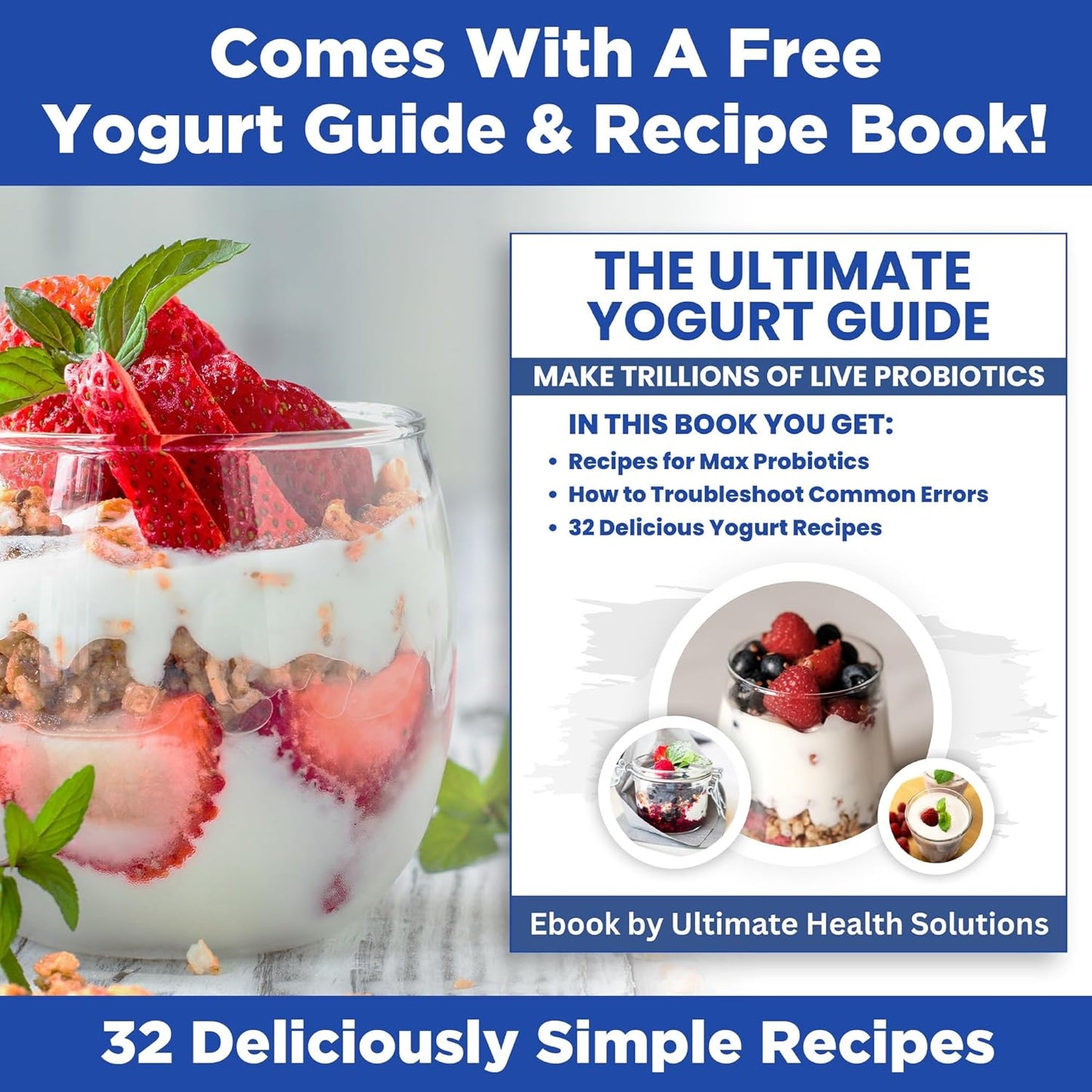 Ultimate Probiotic Yogurt Maker with Adjustable Time & Temp Control - Make Trillions of Live Probiotics with Two 1-Quart Containers for Larger Batches - Greek Yogurt Maker - ULTIMATE LIFETIME WARRANTY