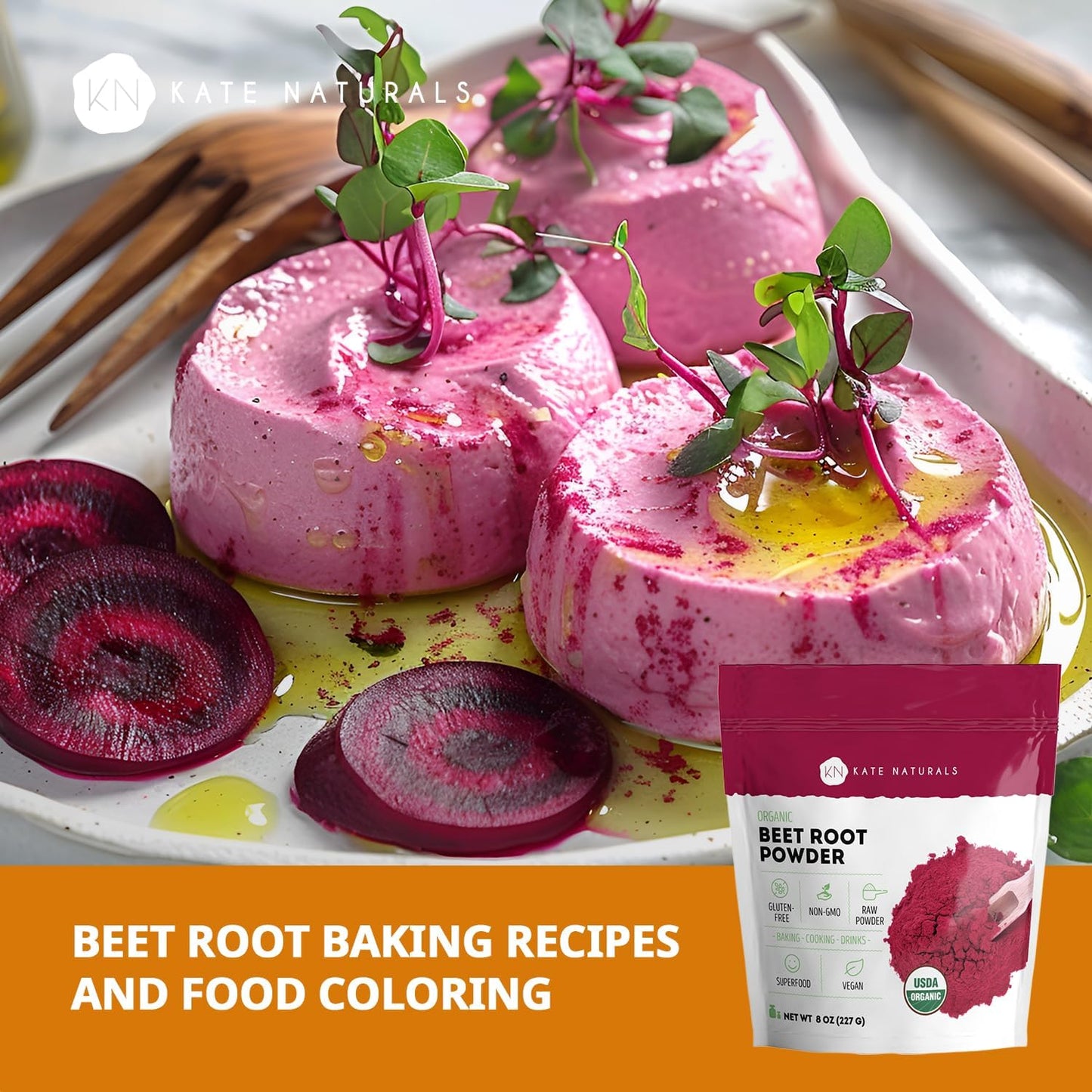 Kate Naturals Organic Beet Root Powder for Smoothies, Baking & Juice. Raw Beetroot Superfood & Natural Red Food Coloring (8oz, Non-GMO, Earthy Flavor)
