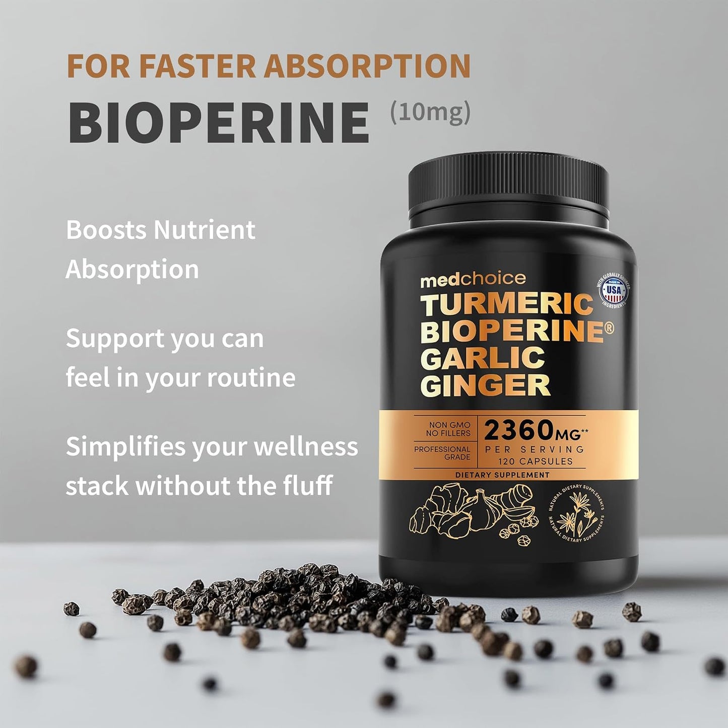 4-in-1 Turmeric Joint Support Supplements with Garlic and BioPerine - 2360 mg High Potency Herbal Blend for Mobility, Everyday Flexibility, Digestive Comfort, and Active Aging Support (120ct)