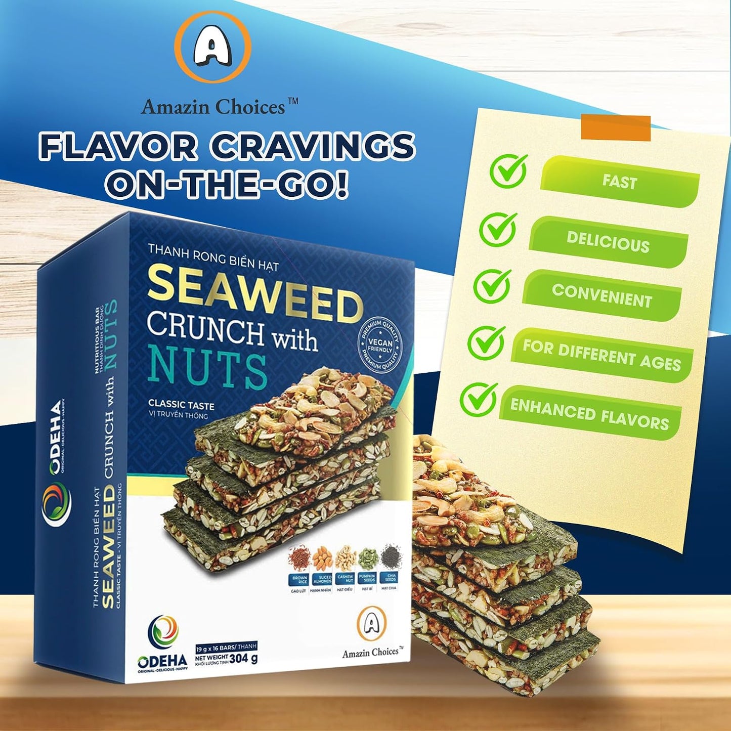 Vegan seaweed snack bars with nuts and seeds, baked without oils, crispy and flavorful