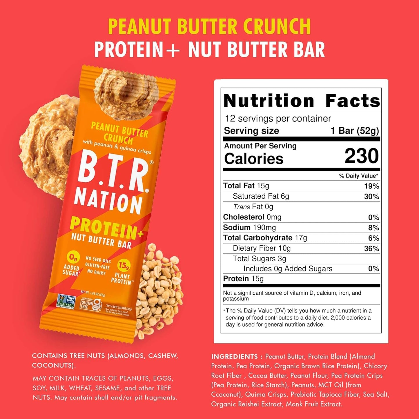 B.T.R Nation Vegan Keto Plant Based Protein Bars - 12 Count, Low Carb, Gluten Free, No Sugar Alcohols, Dairy, Soy