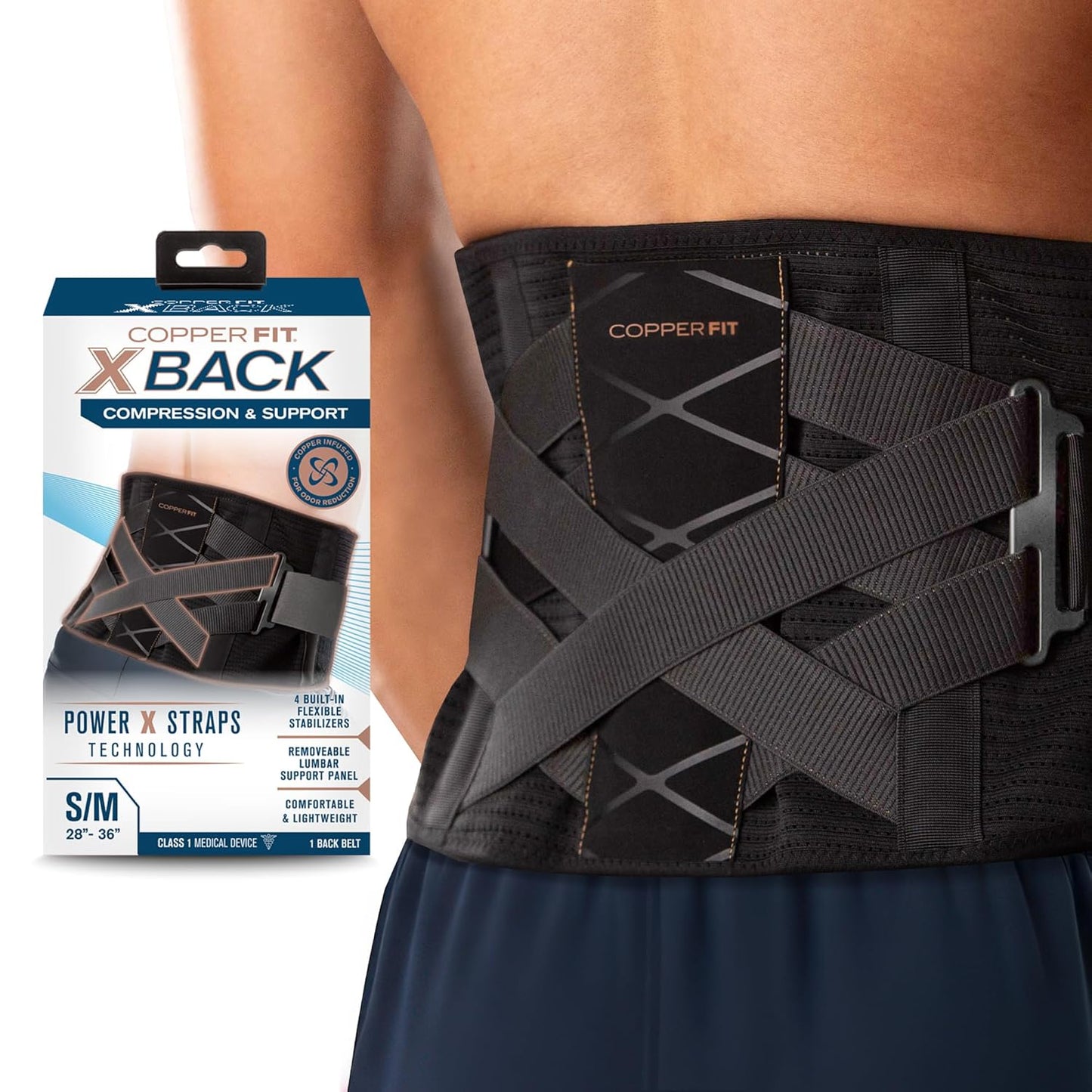 Copper Fit X-Back Brace for Lower Back Pain and Lumbar Support - Adjustable and Breathable Design