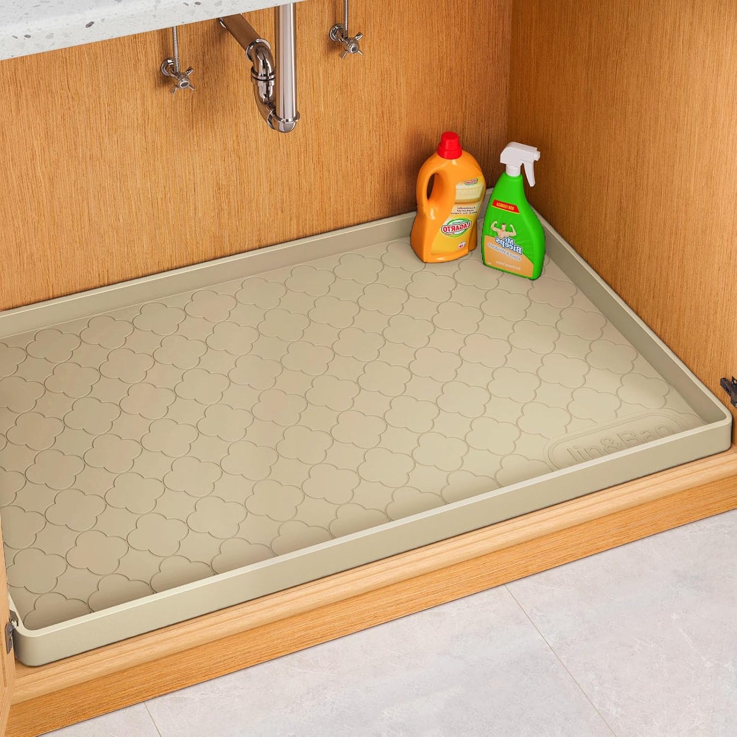Jin&Bao Under Sink Mat 34" x 22" Waterproof Silicone Cabinet Kitchen Liner | Silicone under kitchen sink mat,cabinet protector,bathroom shelf liner,raised edge,anti-slip,easy to clean & dishwasher safe