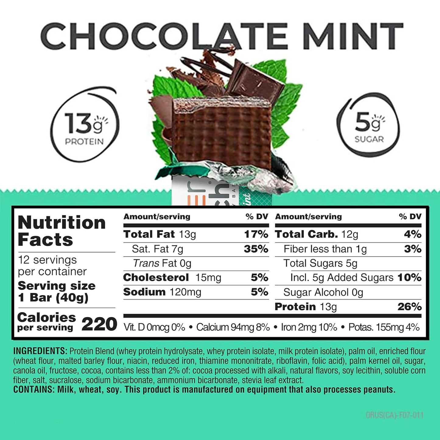 Power Crunch Protein Energy Wafer Bars, Chocolate Mint, 1.4 Ounce, 12 Count